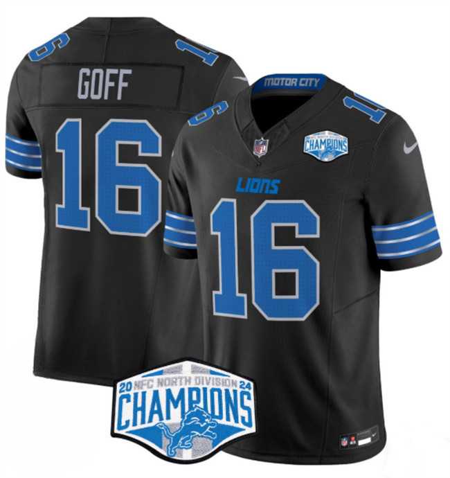 Men%27s Detroit Lions #16 Jared Goff Black 2024 NFC North Champions F.U.S.E. Vapor Limited Stitched Jersey->detroit lions->NFL Jersey